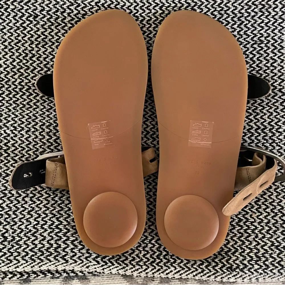 RAG & BONE ANSLEY DOUBLE SUEDE STRAP LEATHER SLIDE TAN SILVER
BUCKLES Sz-39/9 - Picture 4 of 9